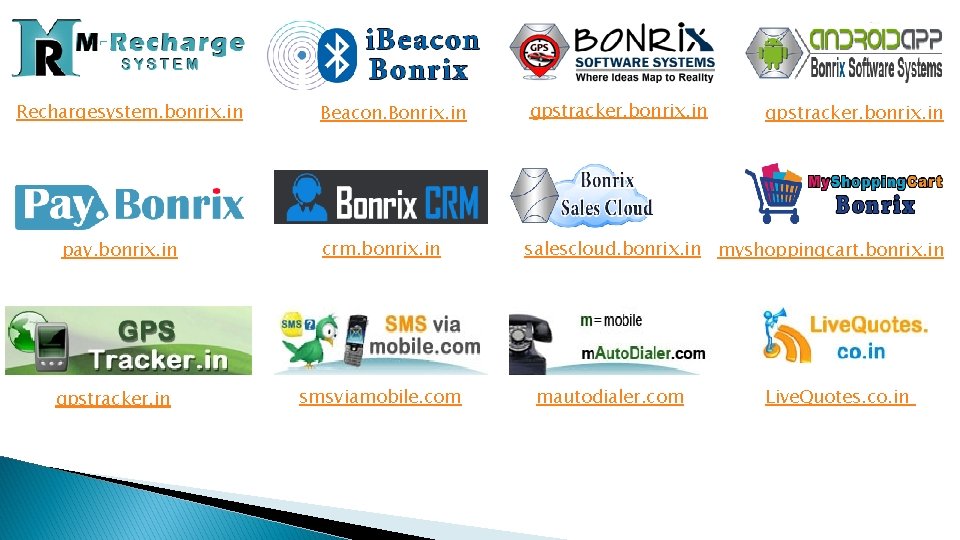Rechargesystem. bonrix. in pay. bonrix. in gpstracker. in Beacon. Bonrix. in gpstracker. bonrix. in