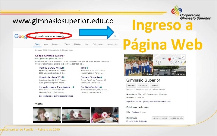 www. gimnasiosuperior. edu. co eunión padres de Familia – Febrero de 2019 Ingreso a