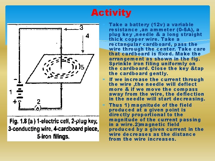 Activity Take a battery (12 v) a variable resistance , an ammeter (0 -5