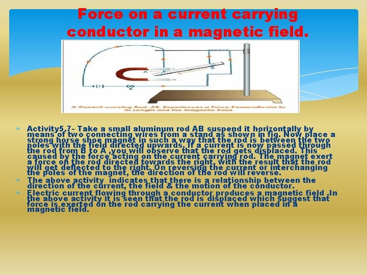 Force on a current carrying conductor in a magnetic field. Activity 5. 7 -