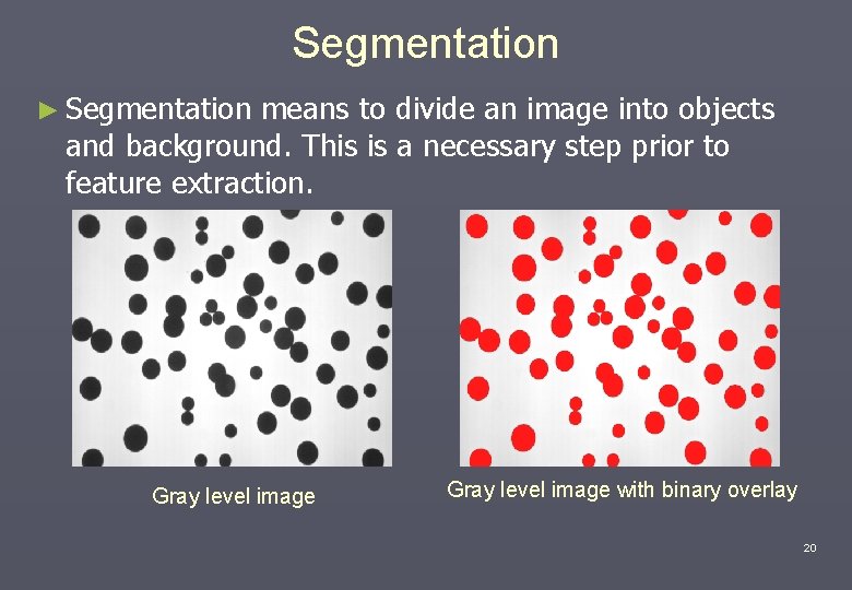 Segmentation ► Segmentation means to divide an image into objects and background. This is