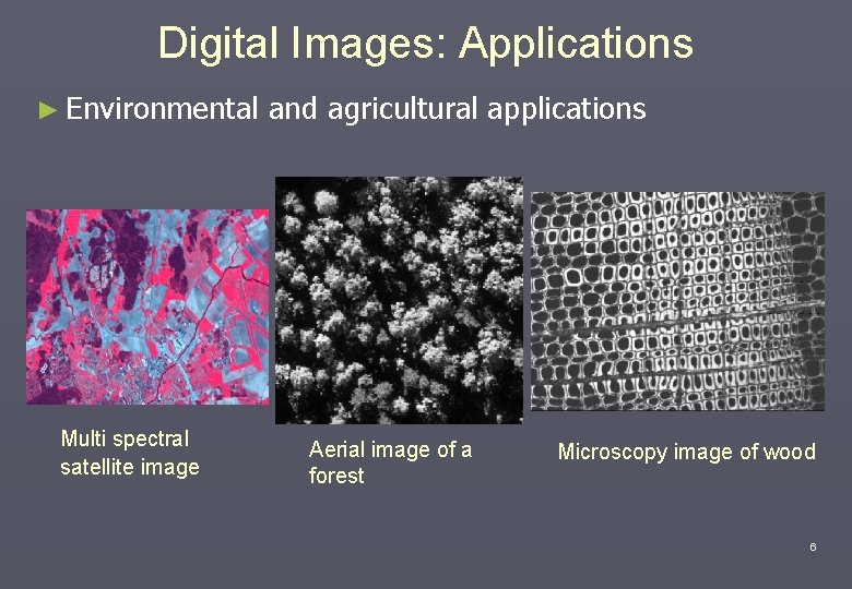 Digital Images: Applications ► Environmental Multi spectral satellite image and agricultural applications Aerial image