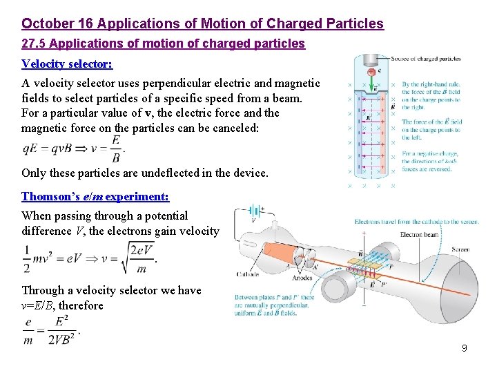 October 16 Applications of Motion of Charged Particles 27. 5 Applications of motion of