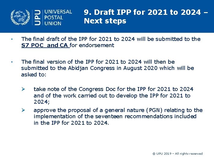 9. Draft IPP for 2021 to 2024 – Next steps • The final draft