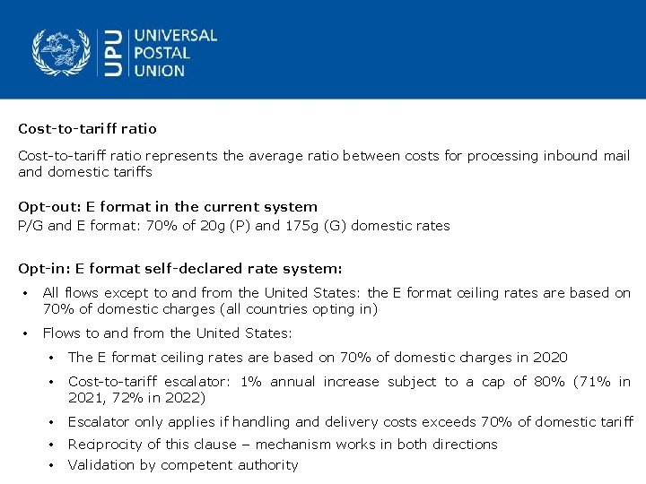 Cost-to-tariff ratio Cost to tariff ratio represents the average ratio between costs for processing