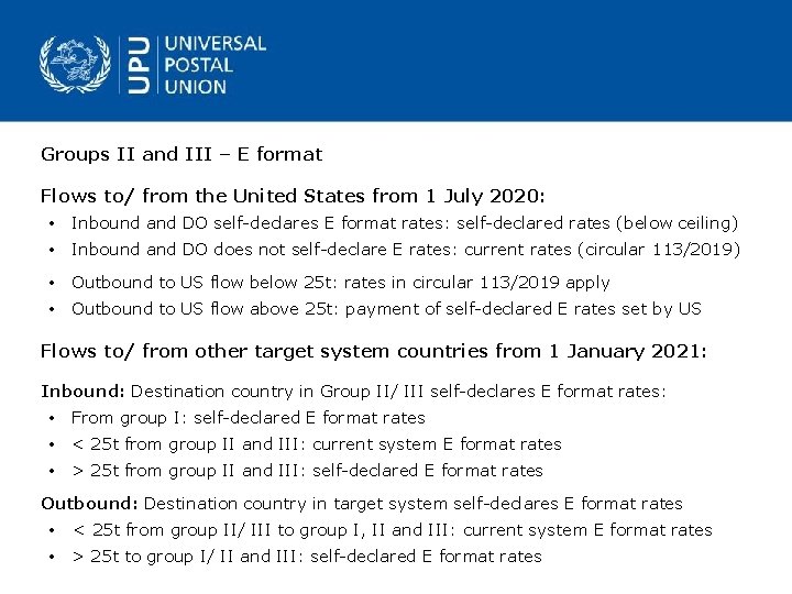 Groups II and III – E format Flows to/ from the United States from