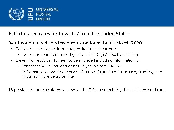 Self-declared rates for flows to/ from the United States Notification of self-declared rates no
