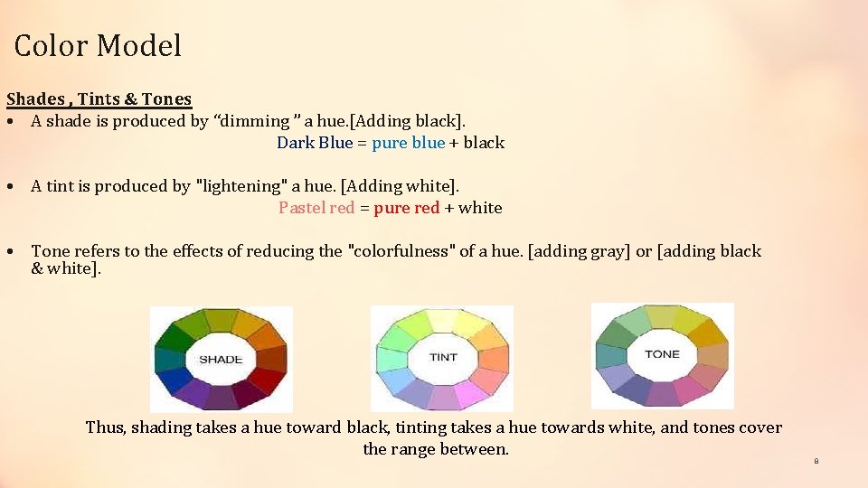 Color Model Shades , Tints & Tones • A shade is produced by “dimming Color Model Shades , Tints & Tones • A shade is produced by “dimming