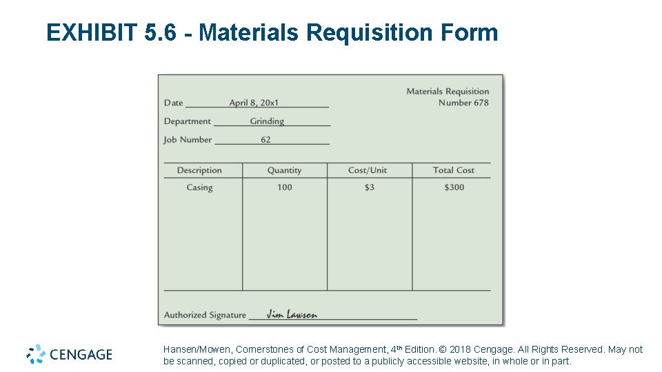 EXHIBIT 5. 6 - Materials Requisition Form Hansen/Mowen, Cornerstones of Cost Management, 4 th