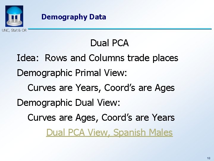 Demography Data UNC, Stat & OR Dual PCA Idea: Rows and Columns trade places