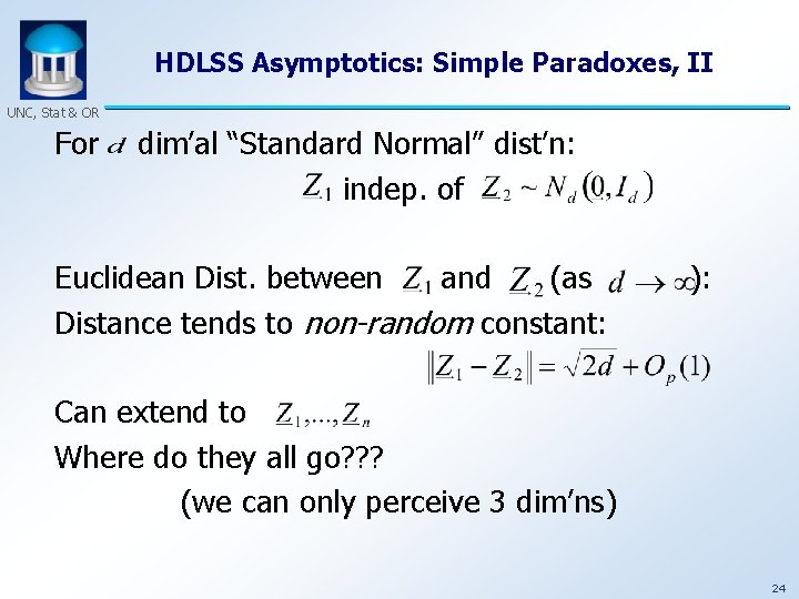 HDLSS Asymptotics: Simple Paradoxes, II UNC, Stat & OR For dim’al “Standard Normal” dist’n: