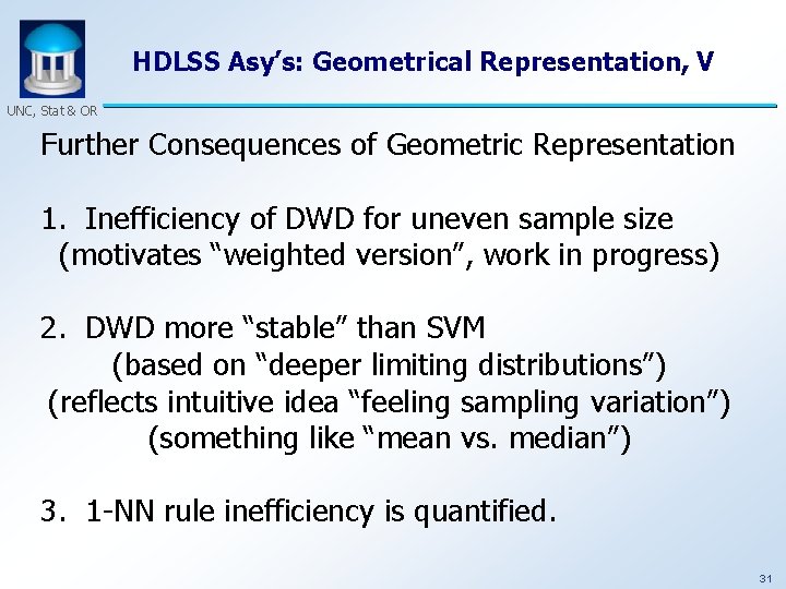 HDLSS Asy’s: Geometrical Representation, V UNC, Stat & OR Further Consequences of Geometric Representation