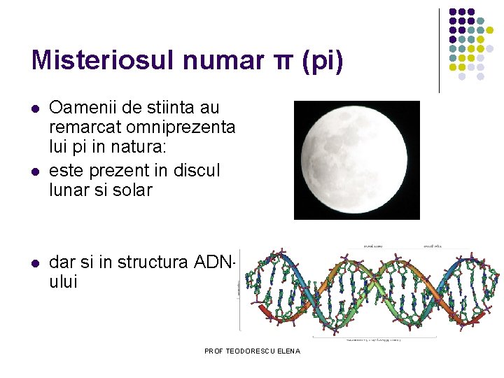 Misteriosul numar π (pi) l l l Oamenii de stiinta au remarcat omniprezenta lui
