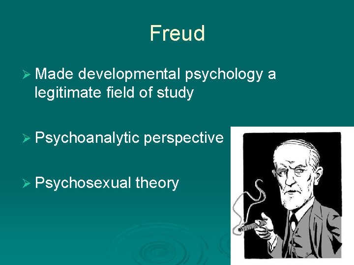 Freud Ø Made developmental psychology a legitimate field of study Ø Psychoanalytic perspective Ø