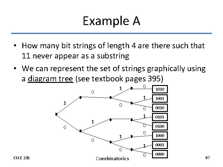 Example A • How many bit strings of length 4 are there such that Example A • How many bit strings of length 4 are there such that