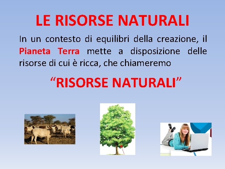 LE RISORSE NATURALI In un contesto di equilibri della creazione, il Pianeta Terra mette