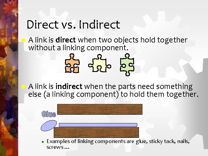 Direct vs. Indirect ® A link is direct when two objects hold together without