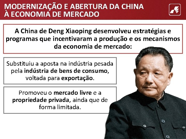 MODERNIZAÇÃO E ABERTURA DA CHINA À ECONOMIA DE MERCADO A China de Deng Xiaoping