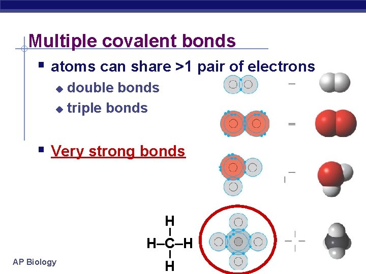 Multiple covalent bonds § atoms can share >1 pair of electrons double bonds u
