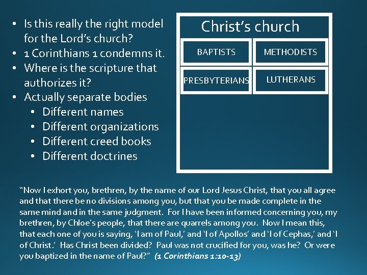  • Is this really the right model for the Lord’s church? • 1