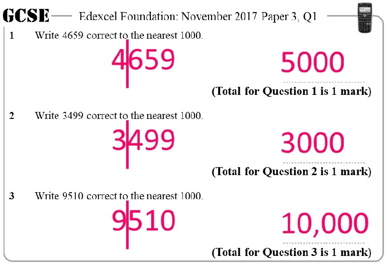 GCSE 1 Edexcel Foundation: November 2017 Paper 3, Q 1 Write 4659 correct to