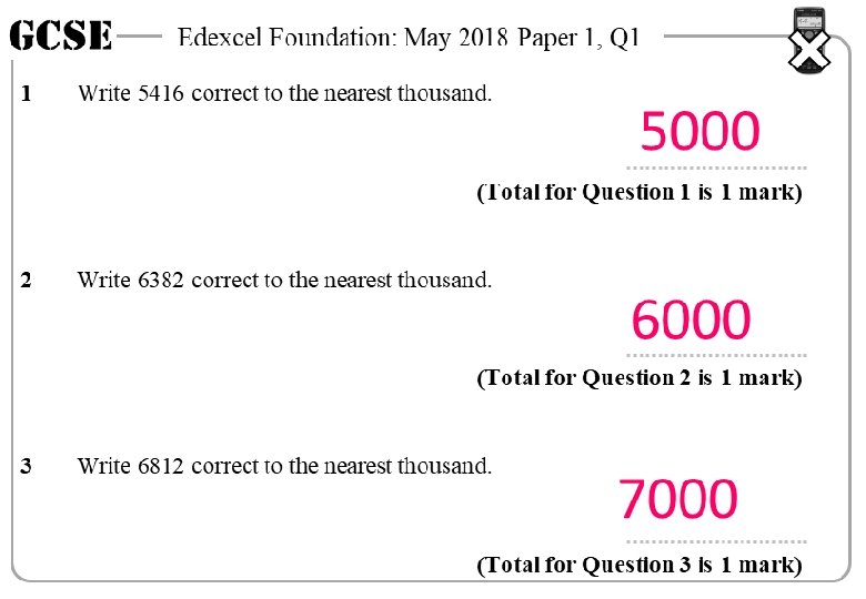 GCSE 1 Edexcel Foundation: May 2018 Paper 1, Q 1 Write 5416 correct to