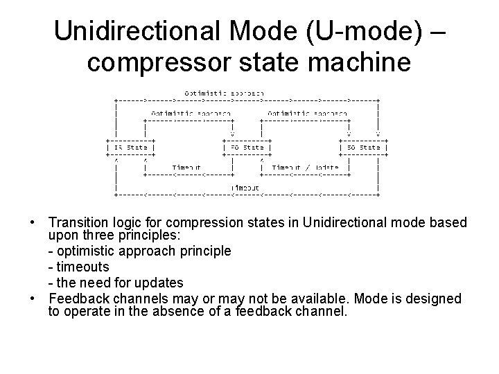Unidirectional Mode (U-mode) – compressor state machine • Transition logic for compression states in