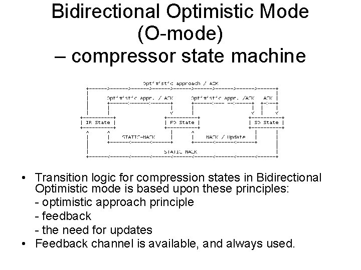 Bidirectional Optimistic Mode (O-mode) – compressor state machine • Transition logic for compression states