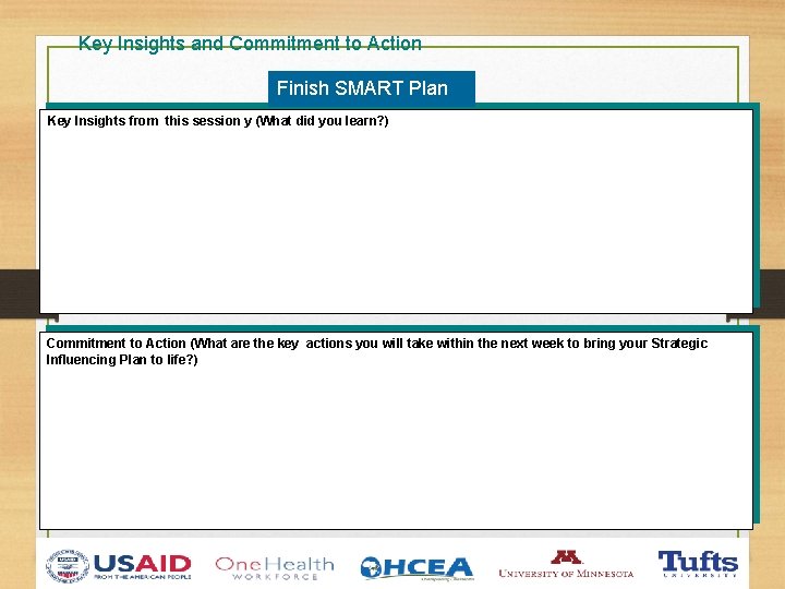 Key Insights and Commitment to Action Finish SMART Plan Key Insights from this session