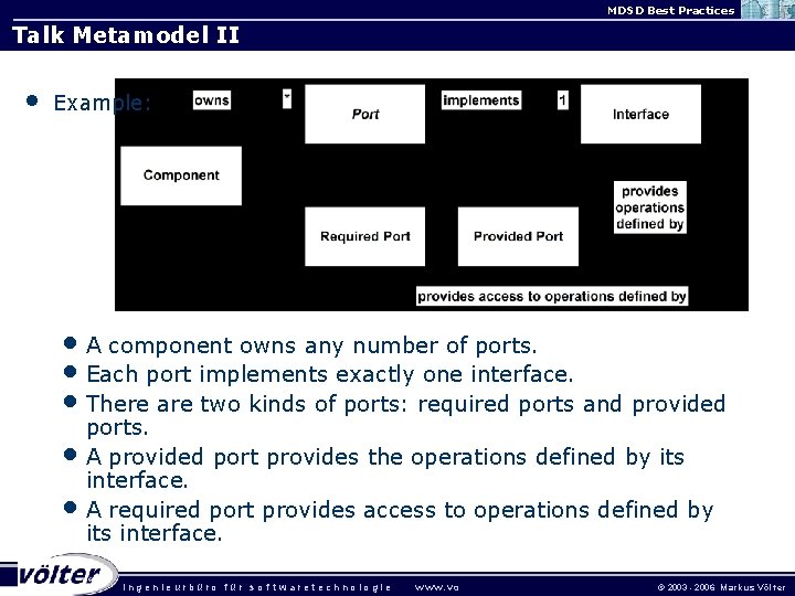 MDSD Best Practices Talk Metamodel II • Example: • A component owns any number