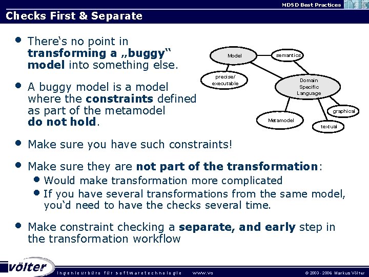 MDSD Best Practices Checks First & Separate • • There‘s no point in transforming