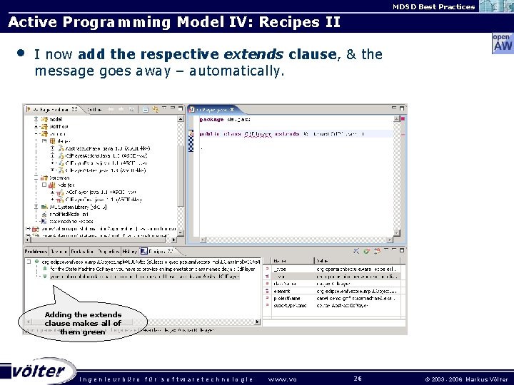 MDSD Best Practices Active Programming Model IV: Recipes II • I now add the