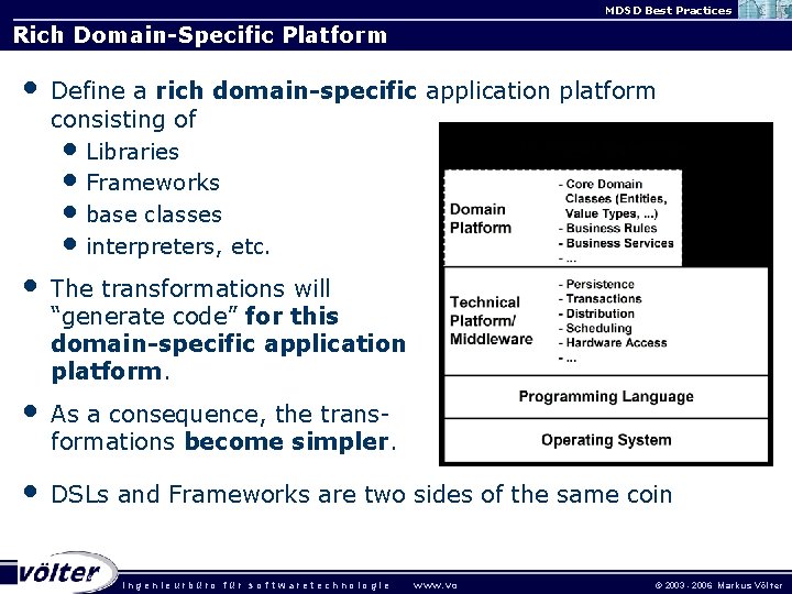 MDSD Best Practices Rich Domain-Specific Platform • Define a rich domain-specific application platform consisting