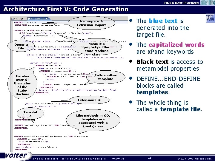 MDSD Best Practices Architecture First V: Code Generation Namespace & Extension Import Name is