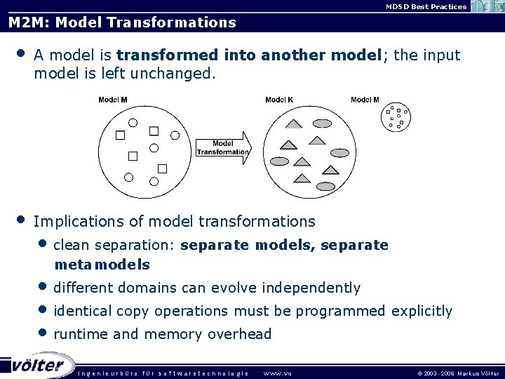 MDSD Best Practices M 2 M: Model Transformations • A model is transformed into