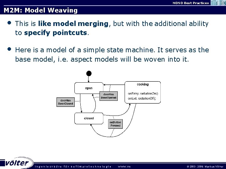 MDSD Best Practices M 2 M: Model Weaving • This is like model merging,
