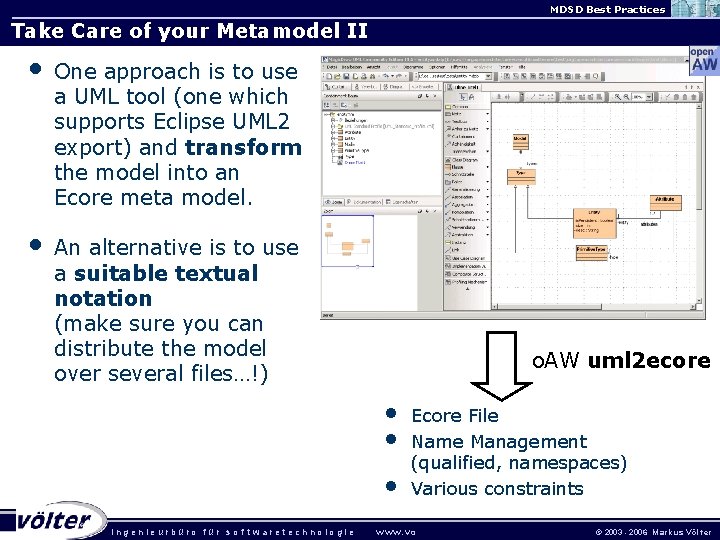 MDSD Best Practices Take Care of your Metamodel II • One approach is to