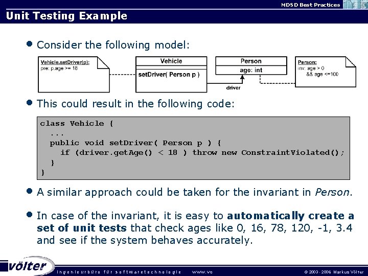 MDSD Best Practices Unit Testing Example • Consider the following model: • This could