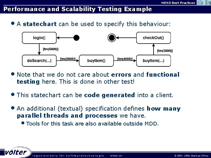 MDSD Best Practices Performance and Scalability Testing Example • A statechart can be used