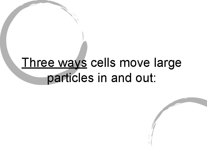 Three ways cells move large particles in and out: 