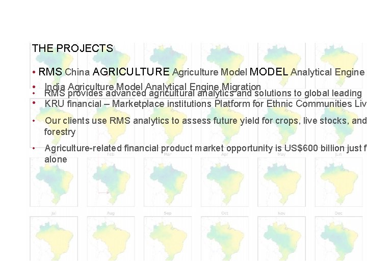 THE PROJECTS • RMS China AGRICULTURE Agriculture Model MODEL Analytical Engine • India Agriculture