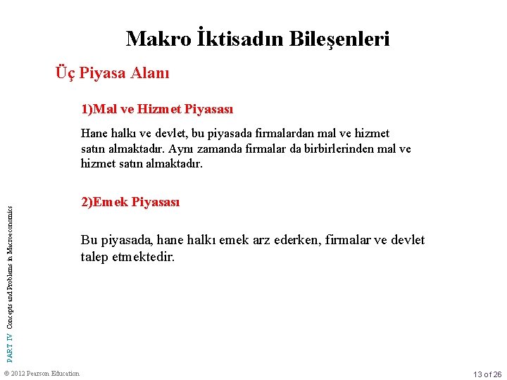 Makro İktisadın Bileşenleri Üç Piyasa Alanı 1)Mal ve Hizmet Piyasası PART IV Concepts and