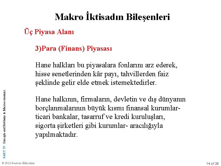 Makro İktisadın Bileşenleri Üç Piyasa Alanı 3)Para (Finans) Piyasası PART IV Concepts and Problems