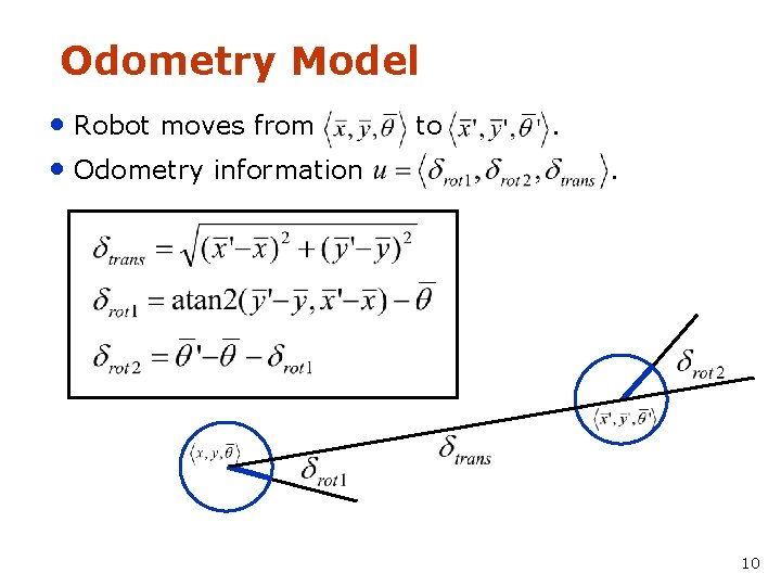 Odometry Model • Robot moves from • Odometry information to . . 10 
