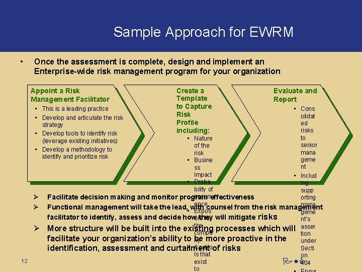 Sample Approach for EWRM • Once the assessment is complete, design and implement an