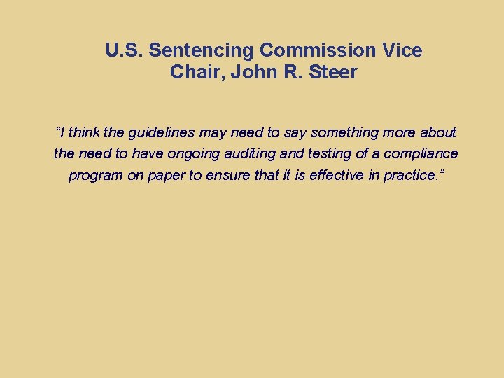 U. S. Sentencing Commission Vice Chair, John R. Steer “I think the guidelines may