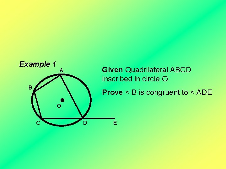 Example 1 Given Quadrilateral ABCD inscribed in circle O A B Prove < B