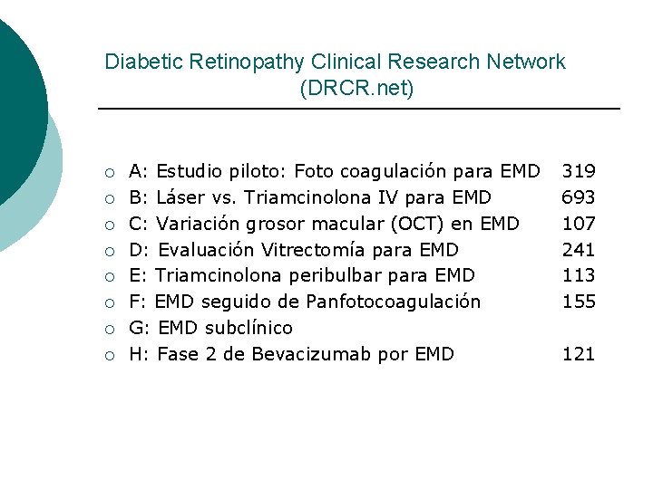 Diabetic Retinopathy Clinical Research Network (DRCR. net) ¡ ¡ ¡ ¡ A: Estudio piloto:
