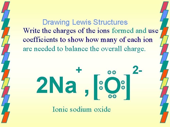Drawing Lewis Structures Write the charges of the ions formed and use coefficients to