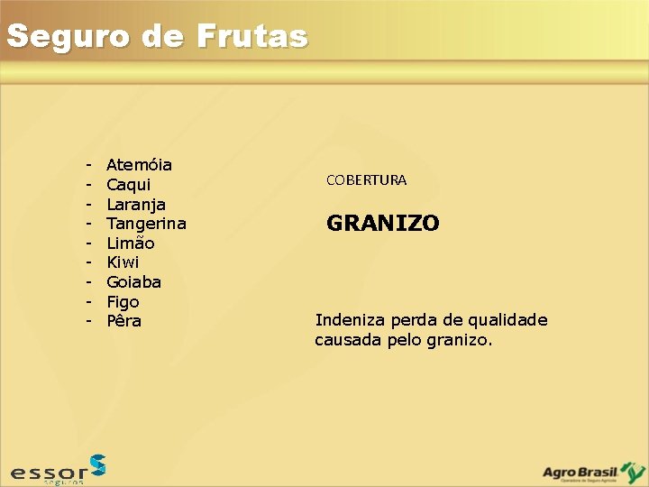 Seguro de Frutas - Atemóia Caqui Laranja Tangerina Limão Kiwi Goiaba Figo Pêra COBERTURA Seguro de Frutas - Atemóia Caqui Laranja Tangerina Limão Kiwi Goiaba Figo Pêra COBERTURA